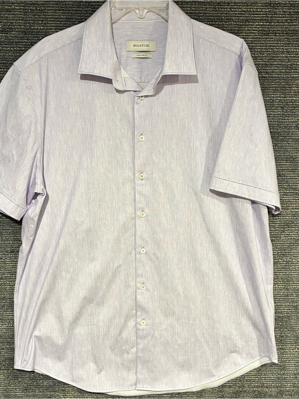 Bugatchi Men’s Light Lavender Short Sleeve Button-Up Shirt 8 Way Stretch